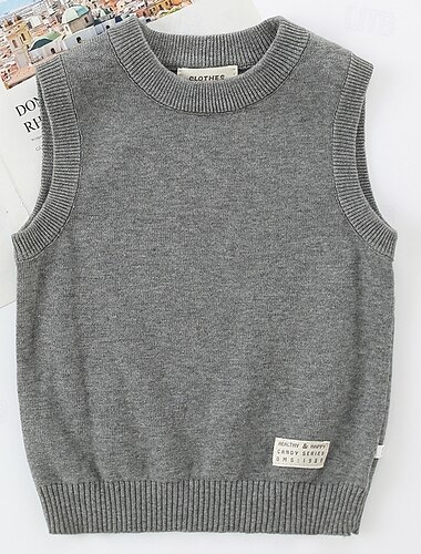  Děti Dívčí Pulovrový svetr Pevná barva Venkovní Bez rukávů Výstřih ke krku Módní 4-12 let Podzim Žlutá Světlá růžová Námořnická modř