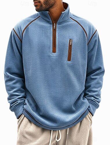  Homme T-shirt Chemise en velours côtelé Chemise à Manches Longues manche longue Arrêtez-vous Demi-zip Hiver Automne & Hiver Couleur Unie Uni Bande de Fosse Mode Designer Basique Tricot Vacances Rue