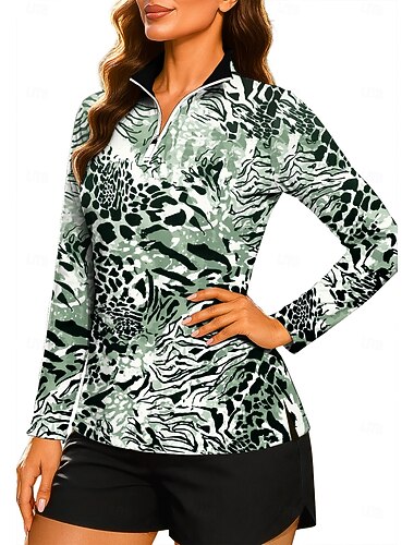  Dame Dyr Leopard Abstrakt kunst Topper قميص Sportsskjorte POLO T-skjorte Langermet Polka Prikker Stripe Trykt mønster UPF50+ UV-bestandig UV Beskyttelse Elastisk Pustende Pilates Volleyball Tennis