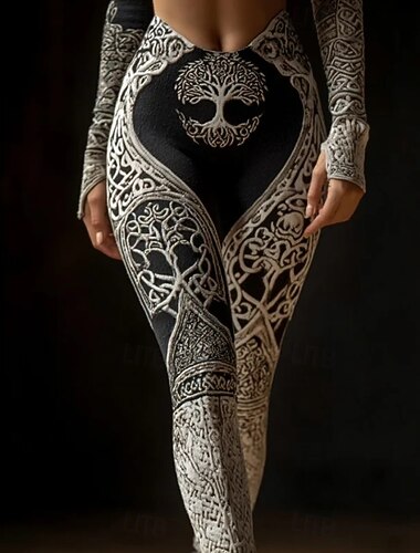  Legginsy boho wikingów dla kobiet vintage styl etniczny pełna długość wysoki stan graficzny abstrakcyjny wydruk 3D szybkoschnący oddychający miękki elastyczny formalny na świeżym powietrzu wakacje