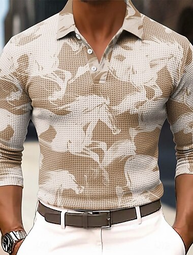  Férfi Geometriai Gofris pólóingek Hosszú ujj Pólóingek Galléros ingek Üzleti alkalmi Üzleti Viseljen dolgozni Hétköznapi viselet Gombok Tavasz Ősz Tél Medence Bíbor Barna