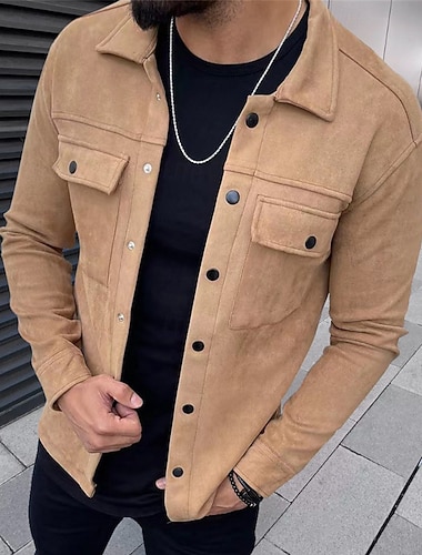  Homens jaqueta leve Jaqueta casual Jaqueta de trabalho Casual Diário Bolsos Outono Primavera & Outono Tecido Vintage Roupa de rua Aberto para a Lateral Padrão Preto cáqui Verde Tropa Cinzento Escuro