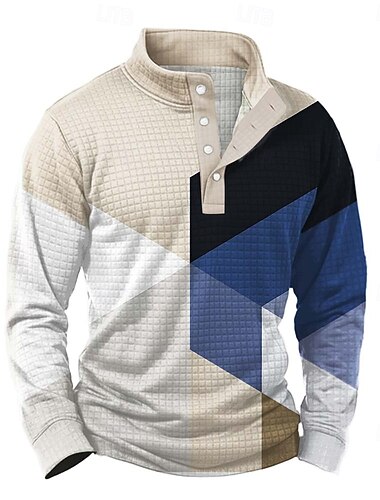  Per uomo Geometrico Plaid Nido d'ape Felpa Quotidiano Classico Casual Collo alla coreana All'aperto Casa Lavoro Regalo Blu chiaro Verde chiaro Viola Cachi Bottoni Autunno Inverno progettista S M L XL