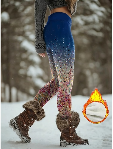  Dame fleeceforede leggings Leggings Årgang Etnisk stil Etnisk Full lengde Høy Midje Grafisk Geometrisk mønster Abstrakt 3D-utskrift Vindtett comfy Pusteevne Elastisk Hjem utendørs Gate Blå Rød Grønn