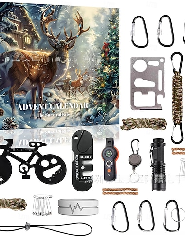  Calendario dell'Avvento Regali da Stocking Kit di Sopravvivenza Regalo di Natale per Uomini - 24 Giorni Calendario del Countdown di Natale Strumento di Sopravvivenza per Teen Adulto Regalo Festivo