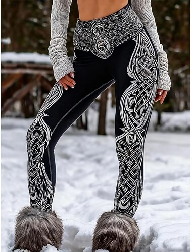  Леггинсы Viking Boho для женщин на отдых винтажный этнический стиль полный длины высокая талия графический абстрактный 3D-принт быстрая сушка воздухопроницаемость мягкие эластичные уличные на отдых