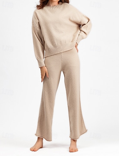  בגדי ריקוד נשים פעיל סגנון רחוב סוודר ערכות מכנסיים בולרו טופ שרוול ארוך צווארון עגול קצר אחיד בָּחוּץ חופשה יומי פול שחור ורוד מסמיק סתיו מונח בצורה רפויה