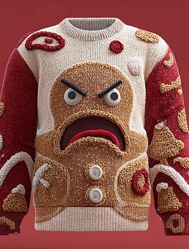  Ruma joulupaita Miesten Piirretty Piparkakut miehet Neulepusero Knitwear Pyöreäkauluksinen Vapaa-aika Loma Päivittäin Festivaali 3D-tulostus Pidä Lämmin Pitkähihainen Kevät Syksy Talvi Valkoinen