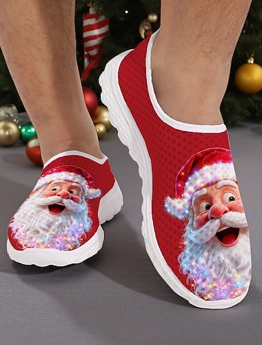  Zapatos sin cordones de Papá Noel para hombre: diseño festivo de Papá Noel, calzado de invierno cómodo para fiestas navideñas, descanso y relajación durante las vacaciones.