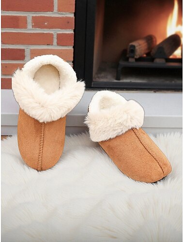  女性用フェイクファー裏地付きハウススリッパ - 暖かくて快適な冬用室内用ブーツ。柔らかく滑り止めのソールで、自宅や寝室、リラックスした快適さを提供します。