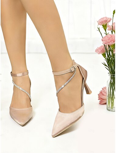  Γυναικεία τακούνια με σατέν στρας και λουράκια - κομψά νυφικά παπούτσια με μυτερή μύτη για νύφες, κοκτέιλ πάρτι &ειδικές βραδινές εκδηλώσεις