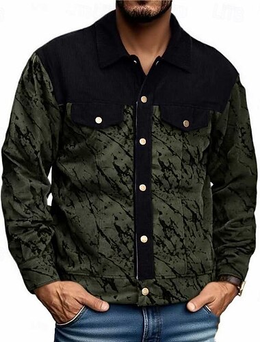  Homme Chemise Chemise d'été Chemise Décontractée Chemise de Plage Chemise en velours côtelé Chemise Boutonnée Kaki Vert Véronèse Gris foncé manche longue Graphique Bloc de Couleur Revers Vacances