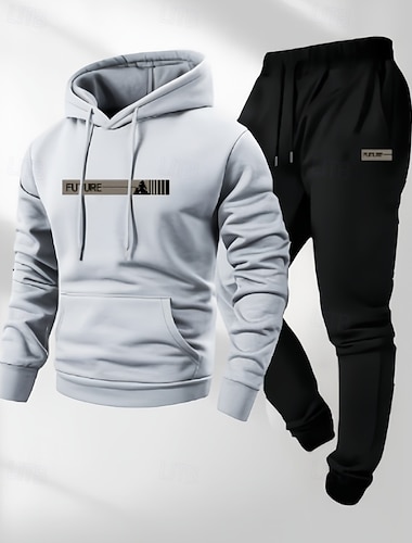  Męskie Dres 2-częściowy Spodnie dresowe sportowe Bluza z kapturem z kieszenią Solidne kolory Zestawy odzież Jesień / Zima Ciemnoszary Czarny Siłownia Piesze wycieczki Trening Oddychający Długi rękaw