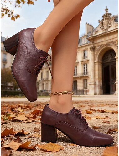  Brune damestøvletter med snøring og blokkhæl – klassisk vintage-stil fra 1950-tallet, perfekt for kontorbruk, daglige utflukter og høstarrangementer