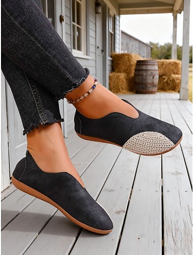  Brune slip-on damesko med bred pasform – afslappede sko med hæklet detalje, ideelle til brede fødder, komfortable og trendy til sommer, strandture og afslappede dage