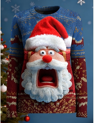  Kerstmis Dames Trui Pullover Dagelijks Casual Grafisch Claus Geribbeld Crew Neck Gebreid Print Lange Mouwen Reguliere Tops Brei Buiten Weekend Marineblauw Herfst Winter