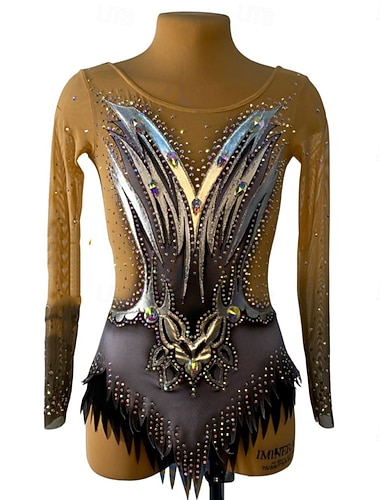  rytminen voimistelupuku naisten tyttöjen luistelupuku voimistelupuku värjäys erittäin elastinen ammatillinen kilpailuluisteluasu kristalli/strassi pitkähihainen luistelu