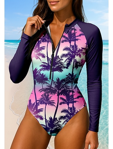  Damskie Docieplacze UPF50+ Szybkie wysychanie Lekki Długi rękaw Body Koszulka do pływania Strój kąpielowy Suwak przedni Surfing Plaża Sporty wodne Obuwie sportowe Pływacki Kwiatowy Lato