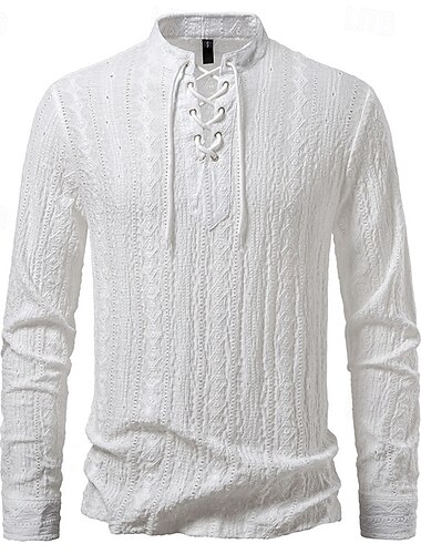  Homme T-shirt Chemise à Manches Longues manche longue Col montant Printemps Automne Uni Mode Designer Basique À lacets Vacances Rue Sortir Noir Blanche T-shirt haut de gamme pour homme