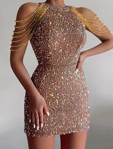  Жен. Мини-платье Платье с пайетками Платье для вечеринки Коктейльные платья Платье-футляр Мода Современное Для вечеринок Особые случаи Стандартный Полотняное плетение Без рукавов НАЙКА НЕКО