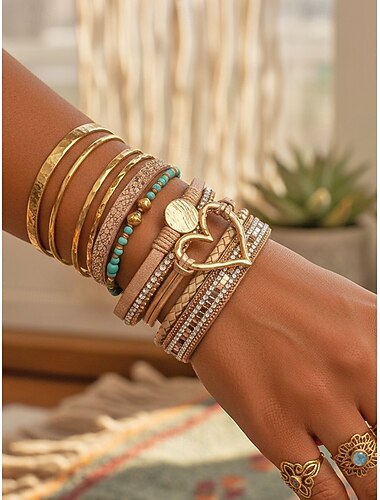  Damearmbånd med hjerter i bohemsk kunstskinn – stilig med glitrende strassdetaljer, perfekt som jule- og valentinsgaver