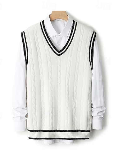  Hochwertige Herren-Pulloverweste aus reiner Wolle und Kaschmir mit V-Ausschnitt, klassisch gestrickt, weich, warm und atmungsaktiv.