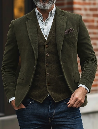  Miesten Vakosamettitakki Lovikaulus Muoti Klassinen Vapaa-aika Yhtenäinen Blazer Musta Ruskea Apila Räätälöity istuvuus Yksiriviset kaksinappia