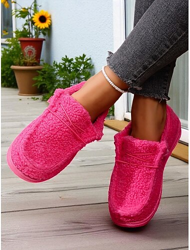  女性用ふわふわローズピンクのローファー - 暖かくて豪華な靴、リラックスしたカジュアルな服装のための快適な滑り止めの冬の家庭用履物