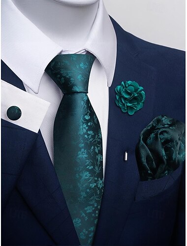  Ensemble cravate de Noël pour homme, plusieurs couleurs, élégant motif floral, avec boutons de manchette et pochette pour événements formels.