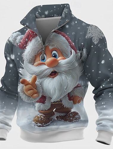  Natale Per uomo Babbo Natale Felpa Cool Quotidiano Elegante Manica Lunga Collo alla coreana All'aperto Casa Regalo Blu Rosso Viola Grigio Cerniera Autunno Inverno progettista S M L XL XXL XXXL