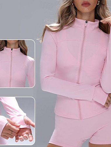 Per donna Giacca con cerniera Giacca da yoga Collo alla coreana Leggero Controllo addominale con fori per i pollici Manica Lunga Gli sport Tinta unica Top Per Atletico Sportivo Pilates Abbigliamento