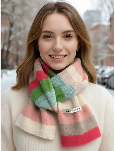  צעיף פסים פוליאסטר לנשים - רך, קל משקל, זמין במגוון צבעים - אידיאלי לחורף, ללבוש יומיומי וללבוש יומיומי