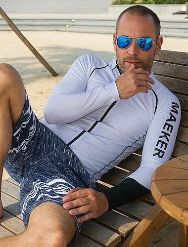  Herren Anti UV Shirt Badeanzug T-Shirt zum Schwimmen Alphabet UPF50+ Atmungsaktiv Langarm Tauchanzüge Surfen Kanufahren Schnorcheln Frühling