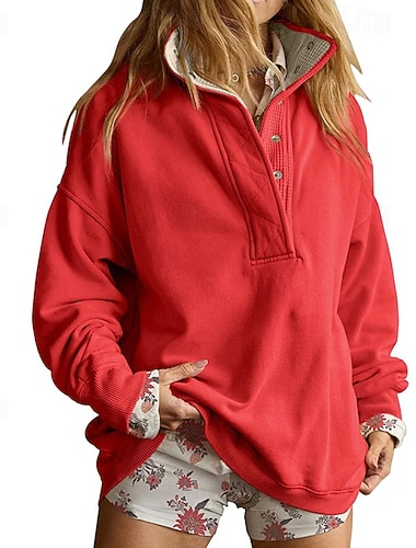  Per donna Felpa Pullover Patchwork Bottoni Semplice Moda Casual Manica Lunga Collo Alto Top Regolari Casuale Streetwear Abbigliamento Quotidiano Nero Vino Rosso Autunno Inverno