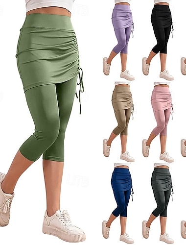  Mulheres Cor Sólida Saia casual Saia com Leggings Franzido Com Cordão Esticar Respirável Tênis Pickleball Corrida Calças Cinzento Escuro Preto Rosa claro Roupas de tênis