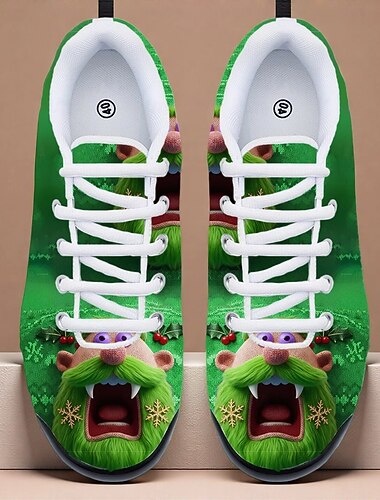  メンズクリスマスキャラクタースニーカー - 3Dプリントデザイン、楽しくて華やか、休日の集まりや家族のお祝いに最適