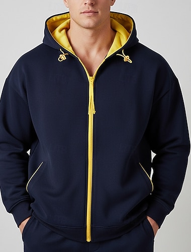  Voor heren Trui met capuchon Hoodie met volledige rits Hoodies met rits Wit Marineblauw Capuchon Effen Rits omhoog Zak Sport & Outdoor Dagelijks Feestdagen Polyester Streetwear Basic Casual Lente