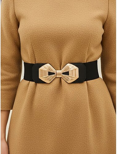  Elastisk midjebelte for kvinner med spenne i legering – stilig polyestermateriale, justerbar passform – perfekt for kjoler, fritids- og formell bruk