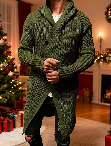  Herr Cardigan Tröja Ribbad Sticka Tunika Stickat Slät Luvtröja Uppvärmning Modernt Modernt Dagliga kläder Utekväll Kläder Vinter Militärgrön M L XL