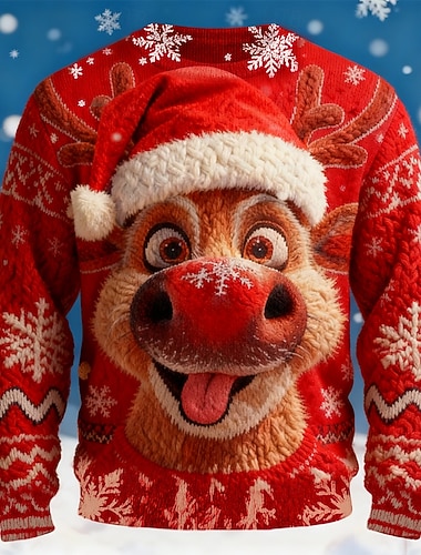  Ruma joulupaita Miesten Hirvi Painettu Neulepusero Knitwear Pyöreäkauluksinen Vapaa-aika Loma Päivittäin Pidä Lämmin Pitkähihainen Kevät Syksy Talvi Rubiini Sininen Purppura
