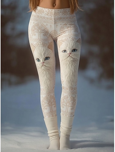  בגדי ריקוד נשים ויקינג חותלות טייץ נעים חופשה וינטאג' יום יומי באורך מלא מותניים גבוהים גראפי חתול מדפיס נוח סטרצ'י (נמתח) חופשה קזו'אל יומי משמש אביב סתיו גזרה צרה