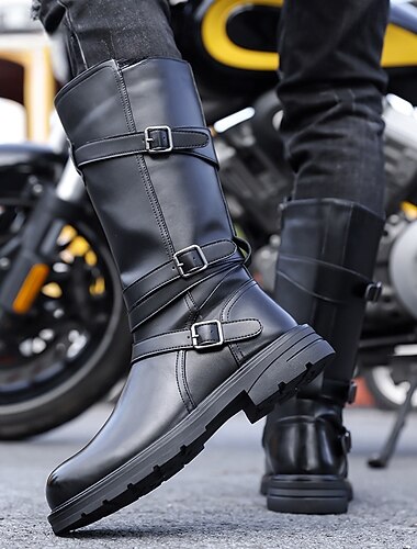  Botas de caminhada pretas masculinas com fivelas – calçado confortável e estiloso para entusiastas de atividades ao ar livre e para o inverno.