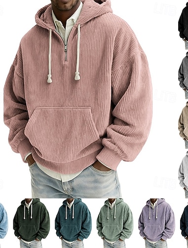  رجالي هوديي سروال البلوز هوديي البلوز هودي ربع سحاب مشمش أسود أبيض أخضر فاتح وردي بلاشيهغ مع قبعة سهل جيب الكنغر محكم الرياضة & في الخارج فضفاض مناسب للبس اليومي أناقة الشارع كوول ملابس رياضية