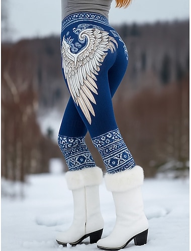  Леггинсы Viking Boho для женщин с ангельскими крыльями на отдых винтажный этнический стиль полный длины высокая талия графический абстрактный 3D-принт быстрая сушка воздухопроницаемость мягкие