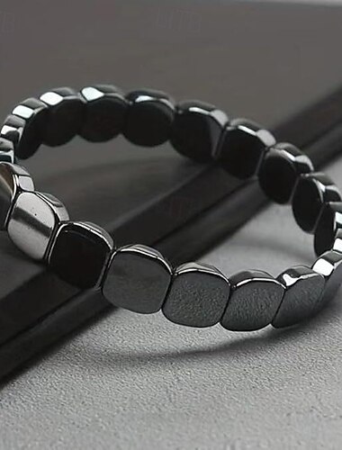 męska bransoletka z hematytu, elastyczna, z naturalnymi kamieniami, koralikami, minimalistyczna, trwała, do codziennego noszenia, na formalne okazje &swobodny strój, elegancka bransoletka koralikowa