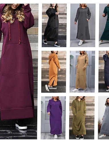  Γυναικεία Μίντι φόρεμα Φόρεμα με κουκούλα Καθημερινό φόρεμα Μοντέρνα Διακοπές Γραφείο Καθημερινά Χαλαρή Εφαρμογή Σκέτο Μακρυμάνικο Με Κουκούλα Βαθυγάλαζο Βυσσινί Πράσινο του τριφυλλιού Γκρίζο