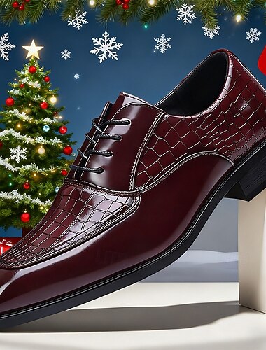  Premium bordeauxrode herenschoenen met krokodillenmotief – stijlvolle loafers van imitatieleer voor kerstfeestjes en formele evenementen