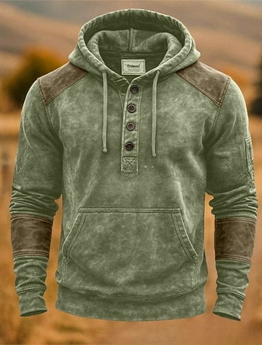 Herren Kapuzensweatshirt Pullover Kapuzensweatshirt Kapuzenpullover mit Knöpfen Weinrot Grün Mit Kapuze Einfach Patchwork Farbblock Kängurutasche Sport & Outdoor Lässig Täglich Vintage Streetwear