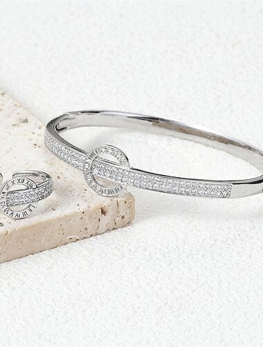  Smykke Sett 1 Kubisk Zirkonium Strass Chrome Ringer Hår Smykker Dame Elegant Årgang Mote Gammeldags stil Klassisk Smykkesett Til Bryllup Fest