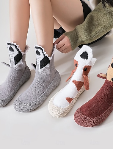  フロアソックスシューズ 滑り止め 暖かい 室内用 ぬいぐるみ動物デザイン ニットスリッパソックス かわいい 心地よい ホームウェア 柔らかく快適な 冬用履物 女性用 男性用